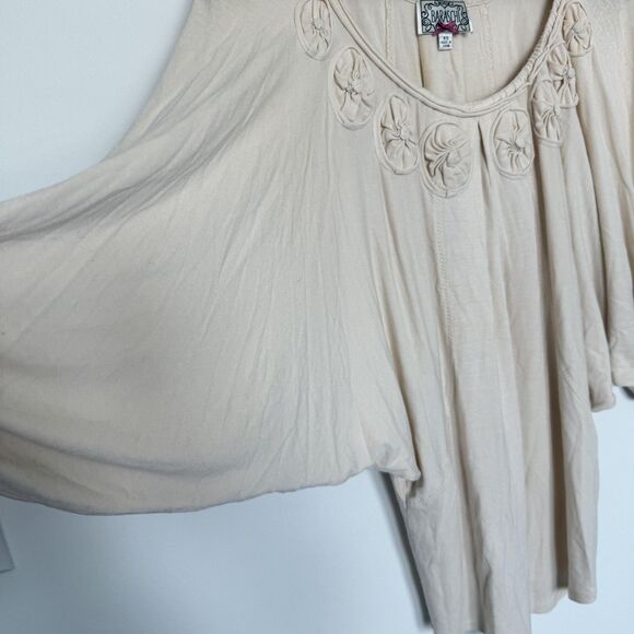 Anthropologie Baraschi XS Rosette Applique Dolman Batwing Scoop Neck Blouse - Picture 5 of 10